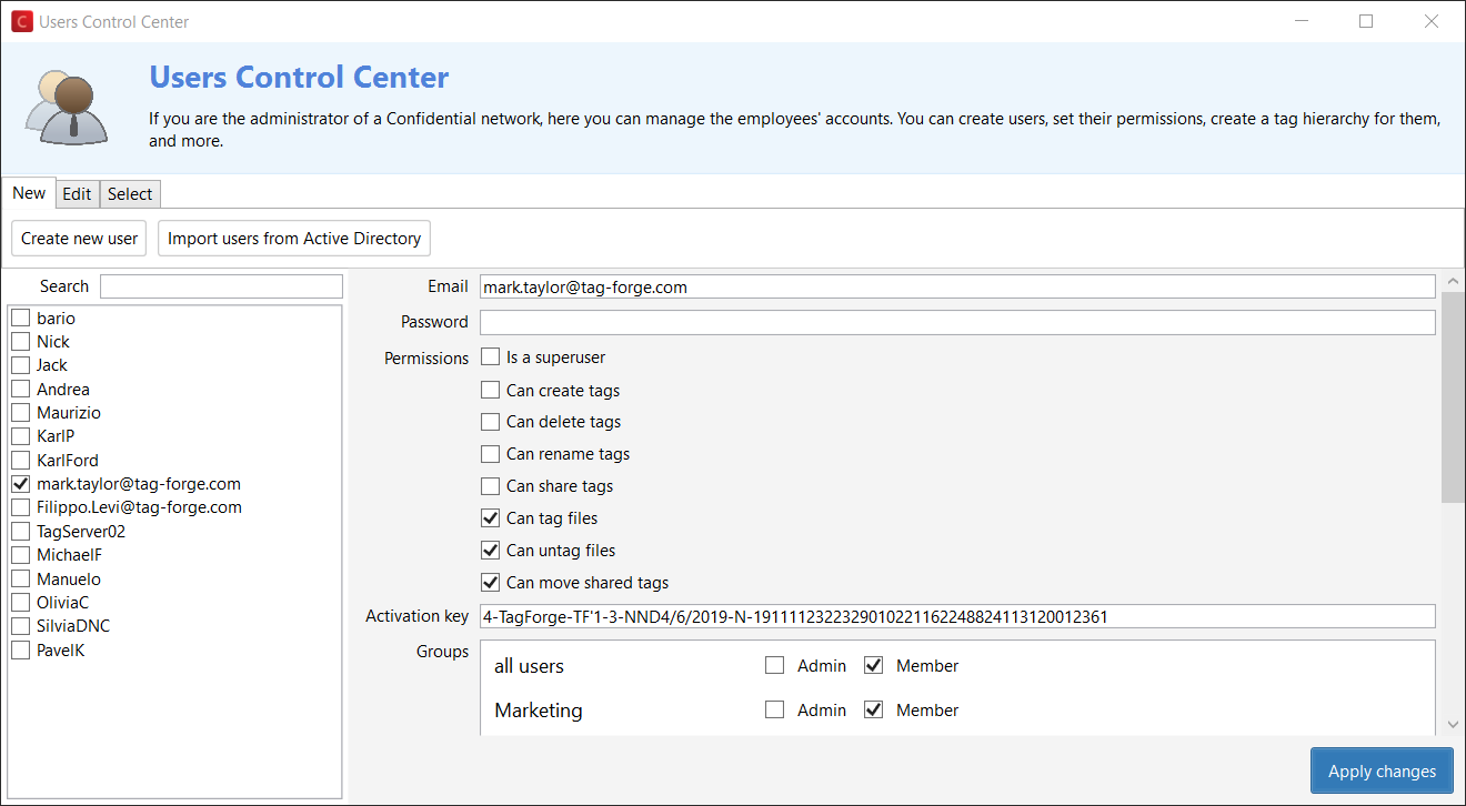 Granular user privileges, import users from ActiveDirectory, SSO